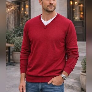 Joseph Abboud Merino Wool Blend V-Neck Sweater Red Size XL Lightweight Knit